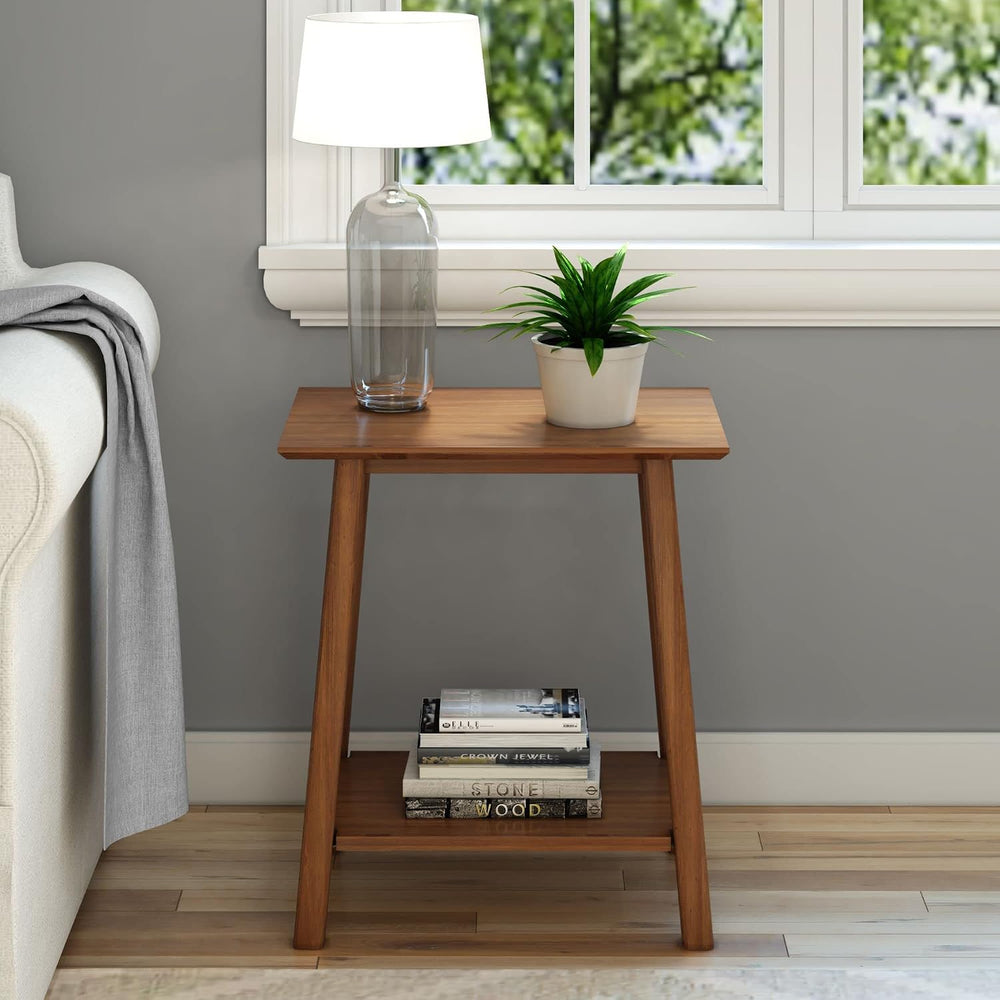 Plank+Beam Mid Century Modern Rectangular Side Table, Pecan