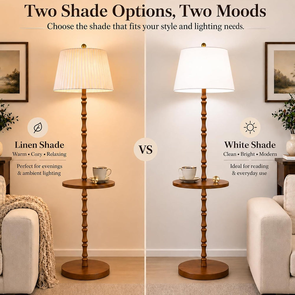 Real Wood Floor Lamp with Built-in Tray, Remote Control, Adjustable Brightnes...