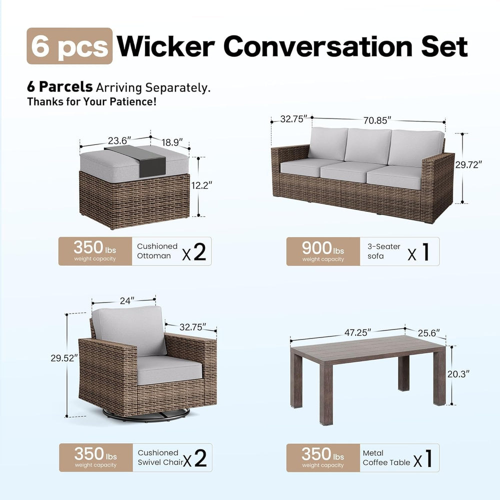 SUNSHINE VALLEY 7-Seat Wicker Patio Furniture Set with Wide Arm, Grey
