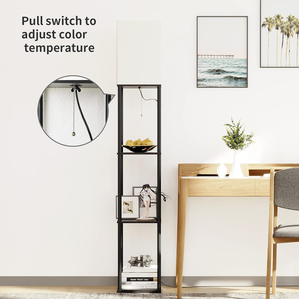 SUNMORY Floor Lamp with Shelves, Standing Lamps for Living Room, Black