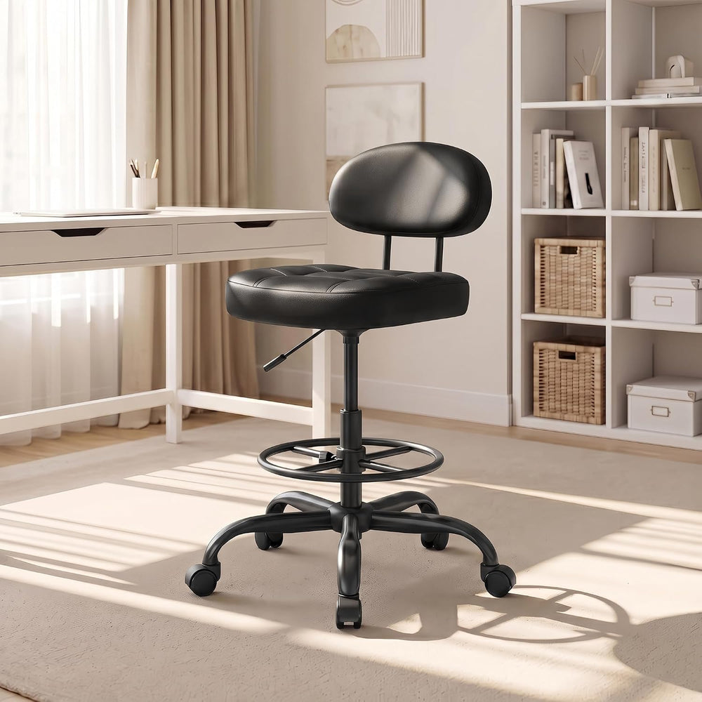Armless Drafting Chair with Back, Tall Office Chair for Standing Desk, PU Fau...
