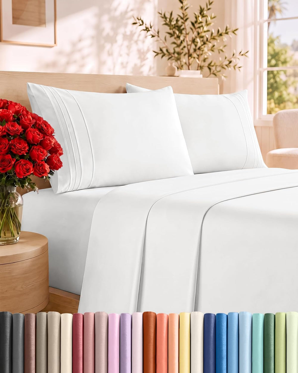 King Size 4 Piece Sheet Set - Comfy Breathable & Cooling Sheets - White