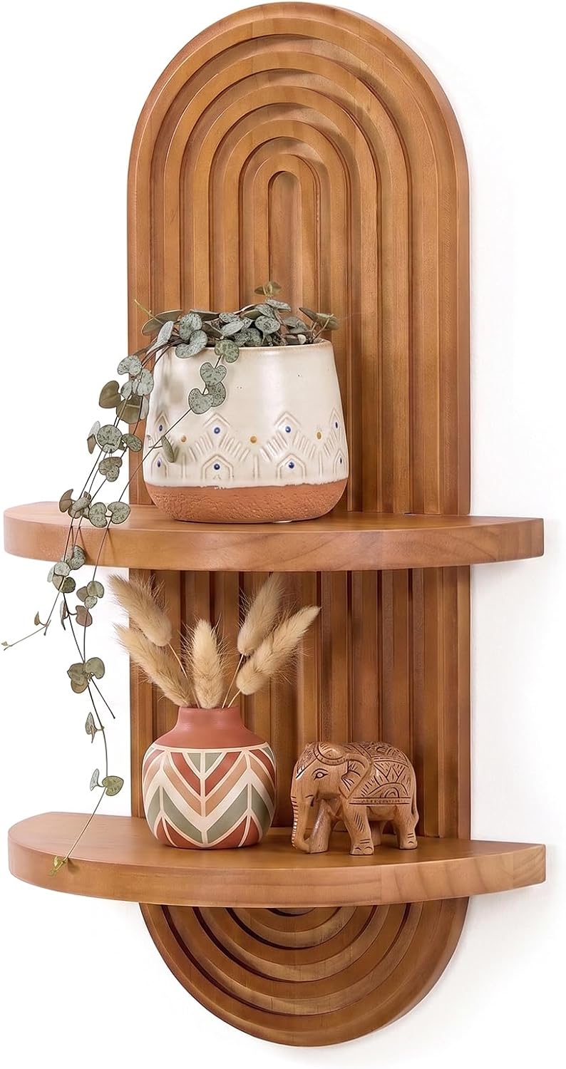 Boho Wall Decor Shelf, Mid Century Modern Plant Floating Shelves Oak
