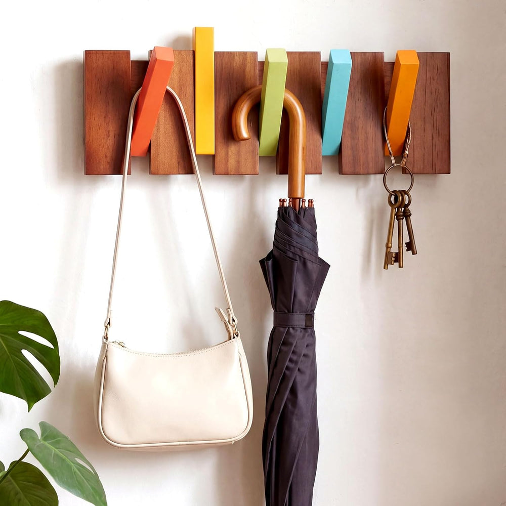 Youyole 5 Hooks Wood Coat Rack Wall Mount Piano Hideaway Coat Hooks