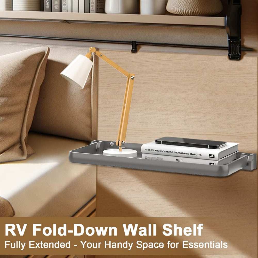 Safoner RV Aluminum Fold-Down Wall Shelf for Camper Interior Organization