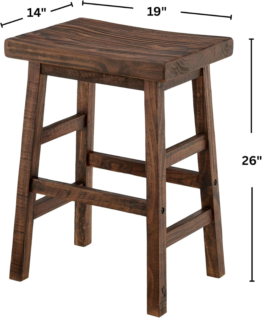 Alaterre Pomona Solid Wood Dining Bar Stool, Rustic Brown, 26 Inch