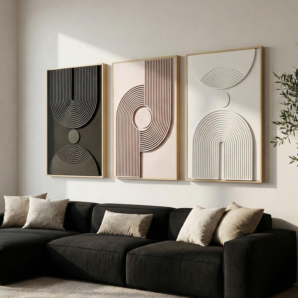Thalasse Modern Abstract Wall Art Framed 3D Cream Brown 20x30 In