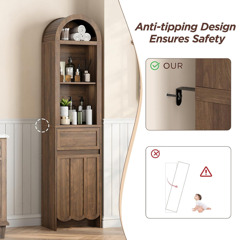 Vabches Tall Storage Cabinet with Arched Fluted Top, 67” Tall Bathroom Storag...