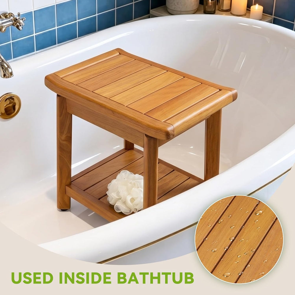 Teak Shower Bench for Inside Shower, Waterproof Wooden Shower Stool
