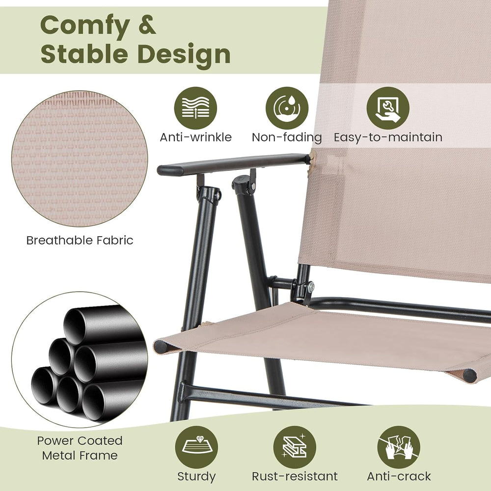 GIANTEX Outdoor Folding Bar Chair Set of 2, Counter-Height Patio Chairs with ...