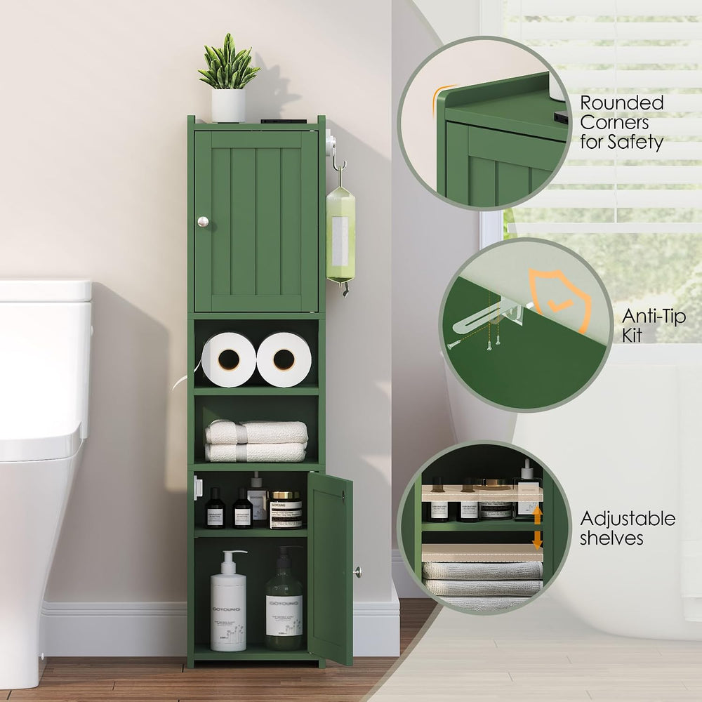 Small Bathroom Storage Cabinet 39"H Narrow Corner Floor Cabinet, Green