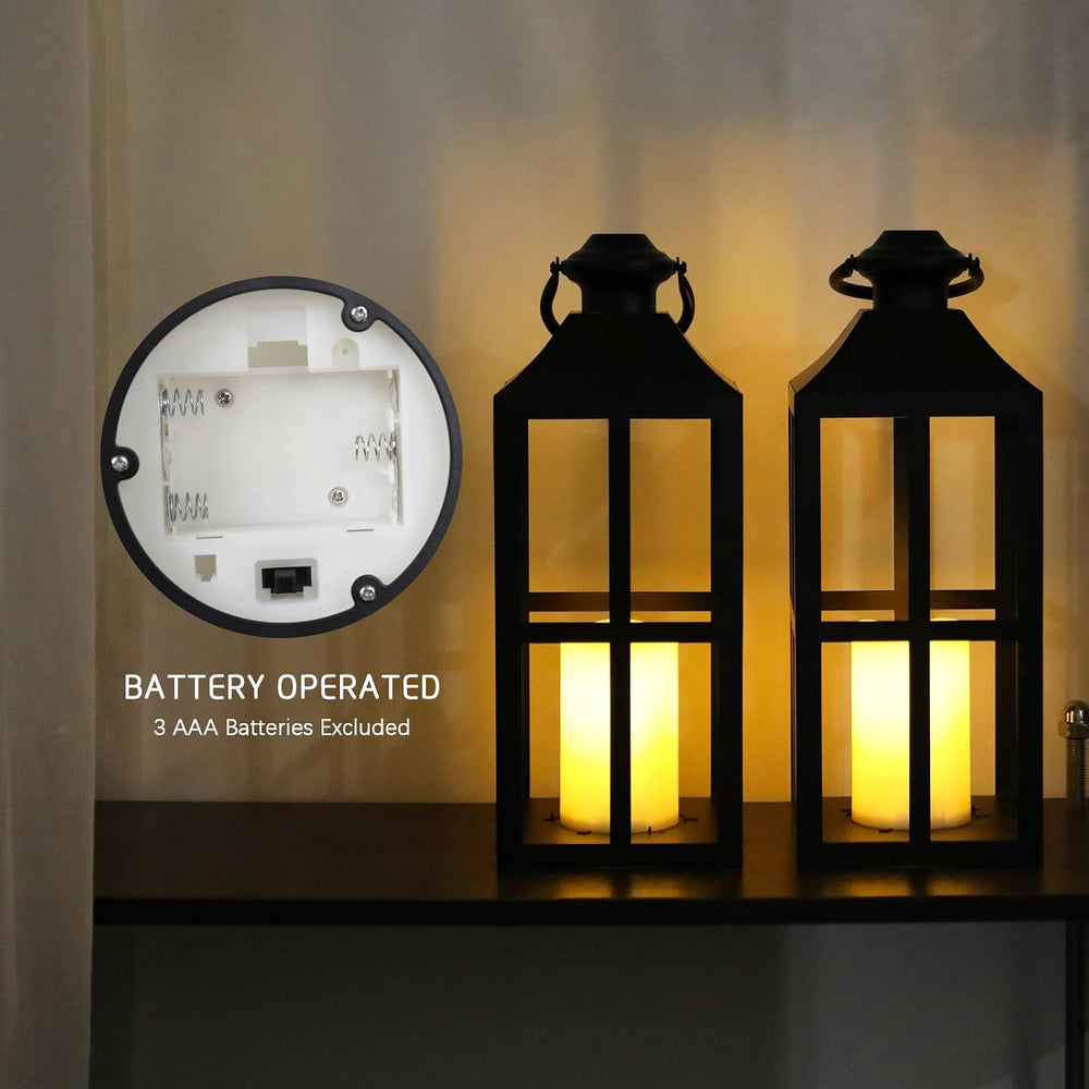 Bdor 17.7 Inch Black Metal Outdoor Lanterns, Set of 2 with LED Candles