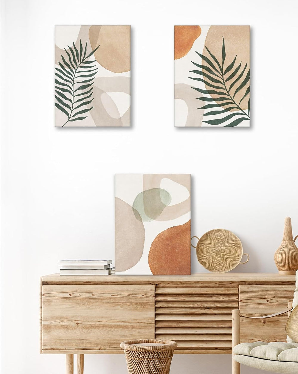 HesenDot Abstract Botanical Wall Art Set of 3, 40x60CM Neutral Plant Framed C...