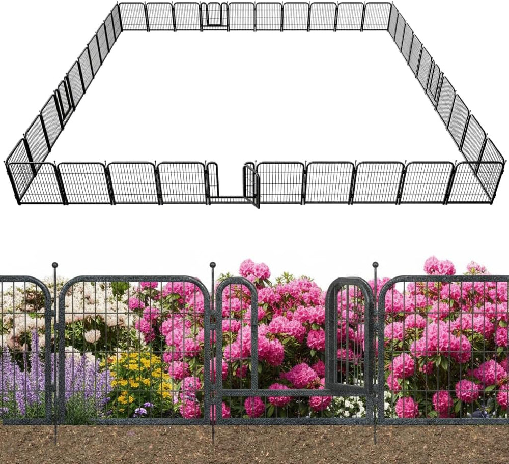 Decorative Garden Metal Fence 92ft (L)×32in (H) with 35 Panels 5 Gates Outdoo...