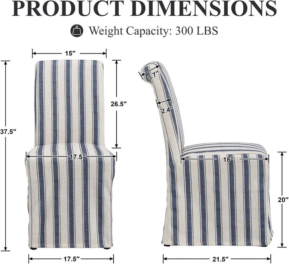 chairus Slipcovered Upholstered Parsons Dining Chairs Set of 2, Blue Stripe