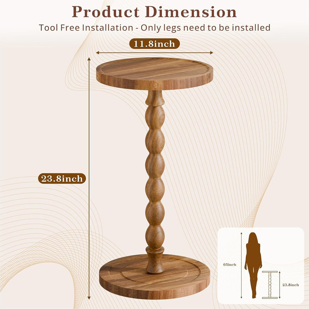 Small Round Side Table, Acacia Wood Drink Table for Small Spaces