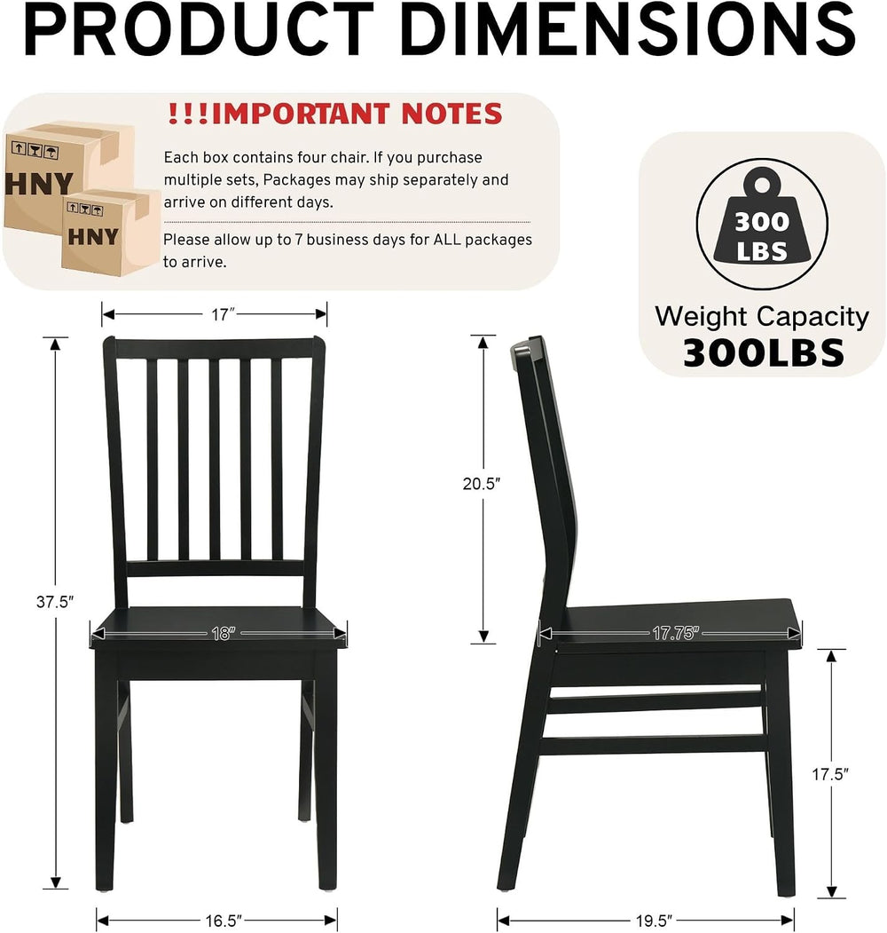 HNY Black Wood Dining Chairs Set of 4, Farmhouse Kitchen Chairs with High Bac...