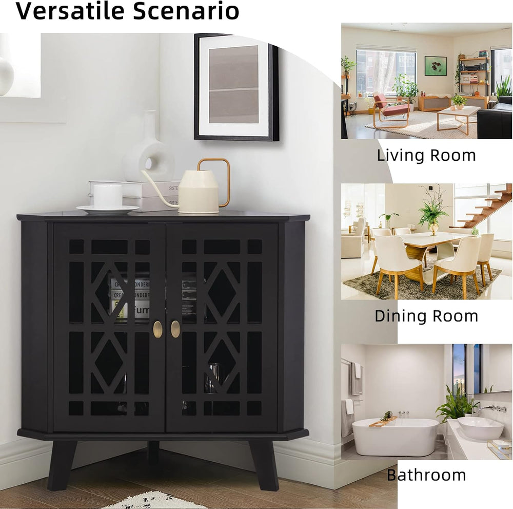 Corner Storage Cabinet with Doors, 32'' Corner Table for Small Space,...