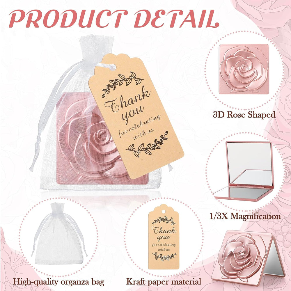 Novabright 50 Sets Rose Compact Mirrors Bulk for Wedding Party, Rose Gold