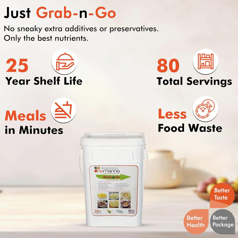 Numanna Grab-n-Go Bucket – 80 Servings, 12 lbs | Freeze-Dried Premade Meals |...