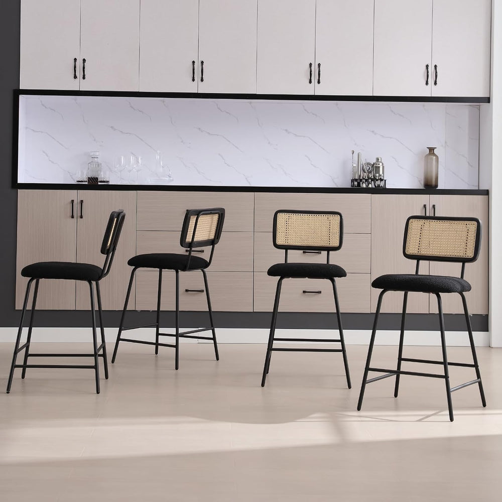 Rattan Counter Height Bar Stools Set of 2, 26" Kitchen Bar Stools