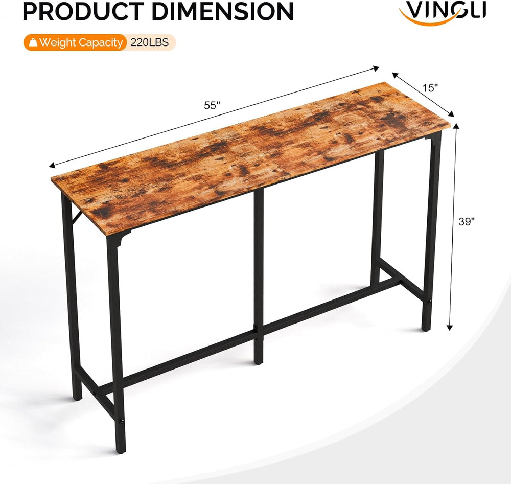 VINGLI 55 Inch Bar Table, Rectangular Counter Height Home Pub Table, Brown