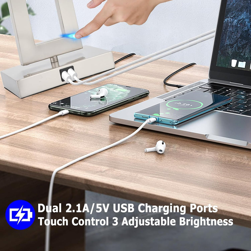 22'' Lamps for Bedrooms Set of 2, Touch Control Table Lamps with 2 US...