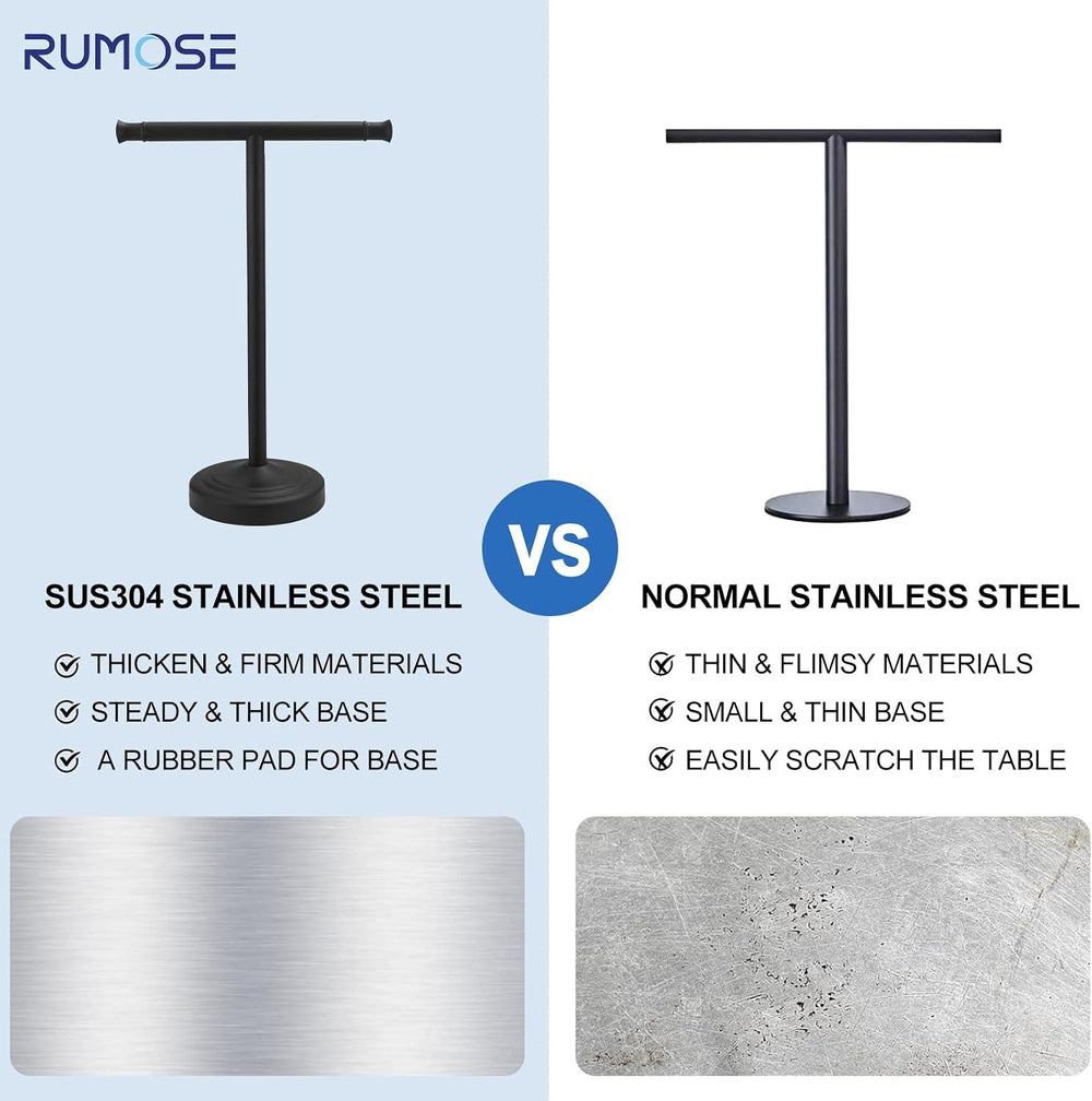 RUMOSE Matte Black Hand Towel Holder Stand Countertop Towel Rack