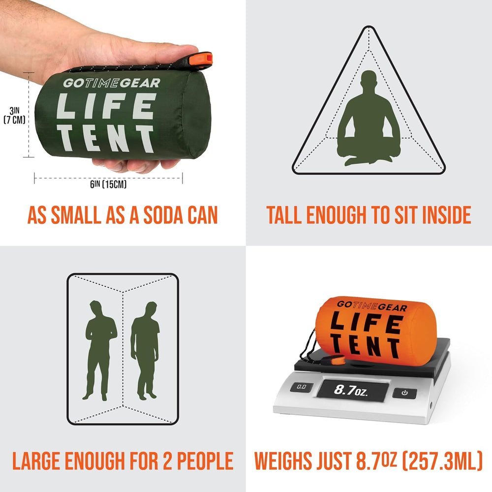 Go Time Gear Survival Life Tent • 2 Person Mylar Emergency Shelter Tube Tent ...