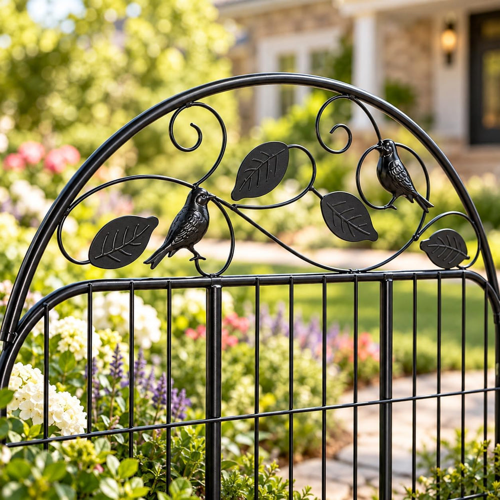 Decorative Garden Fence, 32in H x 12ft L Arched Metal Animal Barrier Fence, R...