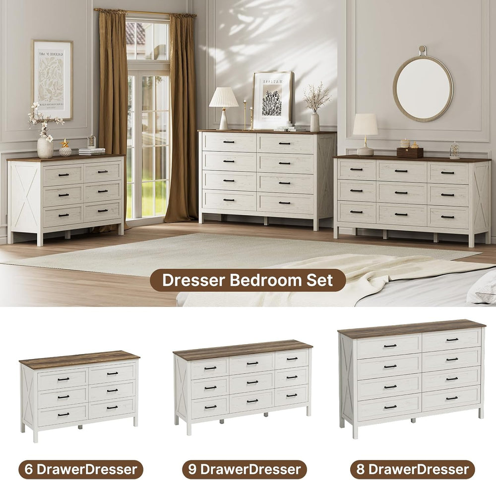 LYNSOM Farmhouse 6 Drawers Dresser for Bedroom, Wood Rustic Wide Chest of Dra...