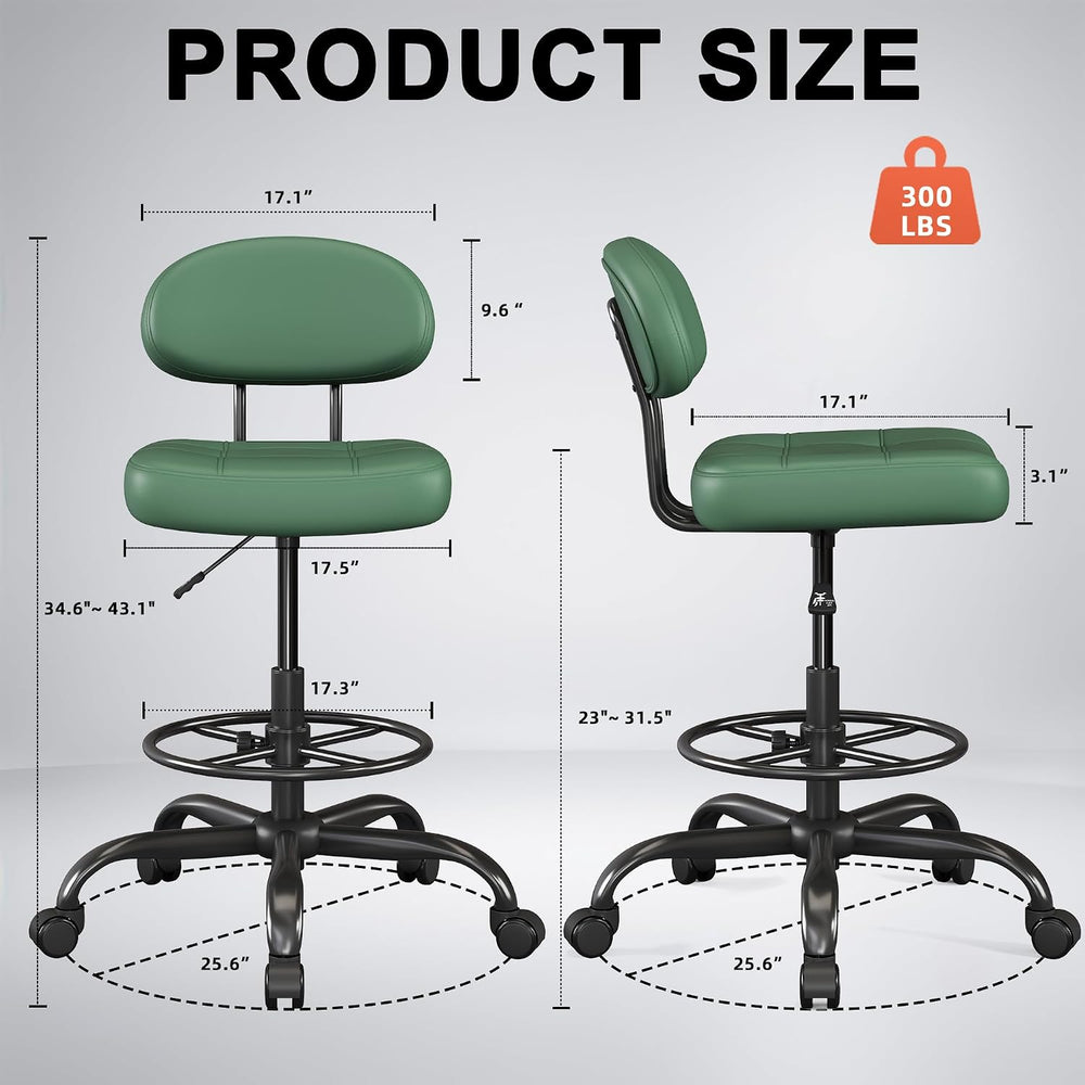 Armless Drafting Chair with Back, Tall Office Chair for Standing Desk, PU Fau...