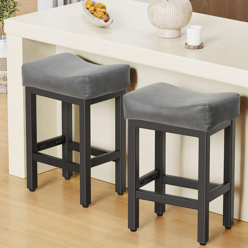 Raynesys 24 Inche Bonded Leather Counter Height Bar Stools Set of 2 Square
