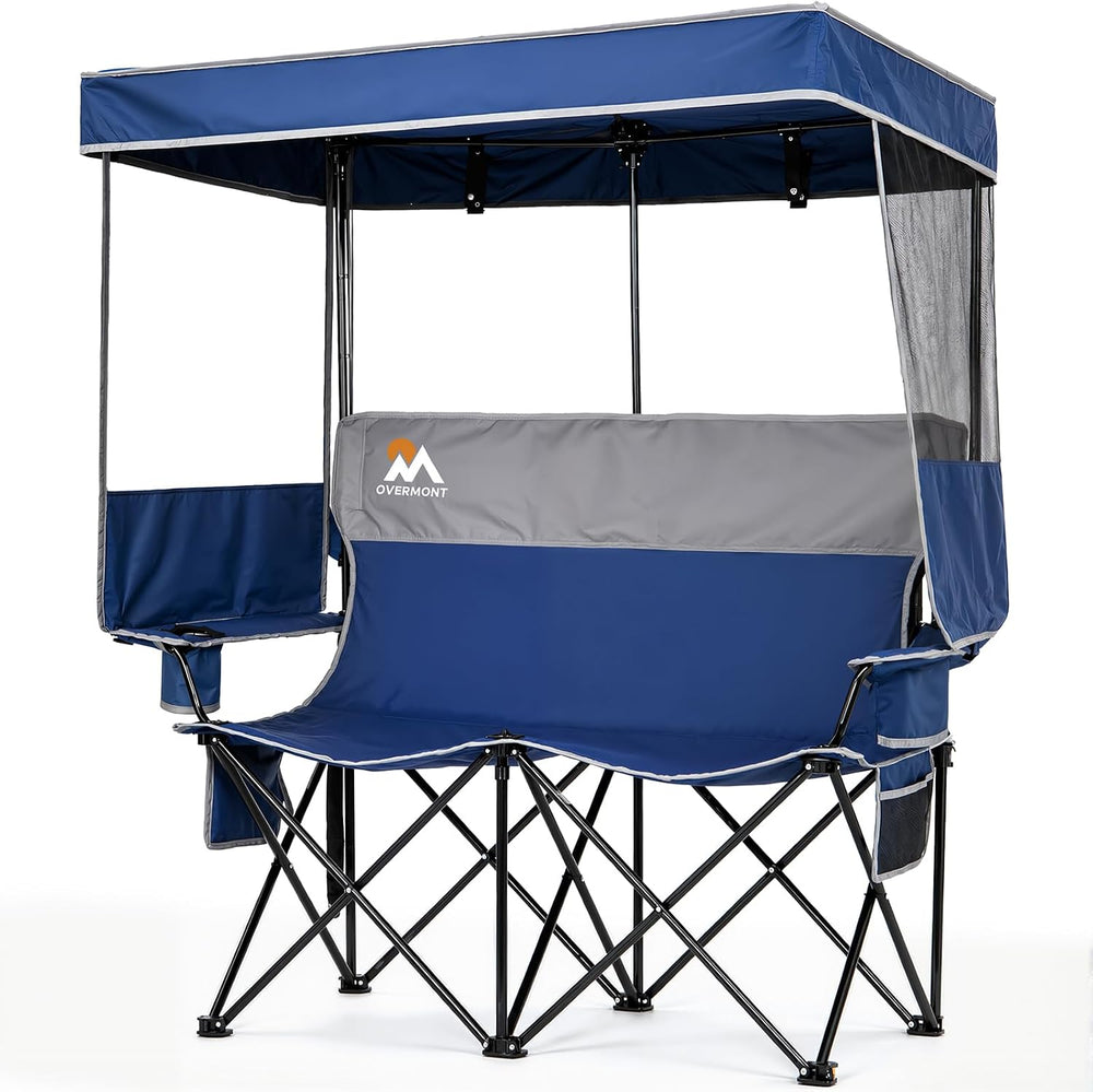 Overmont Camping Chair with Canopy- Folding Double Loveseat Chair with Adjust...