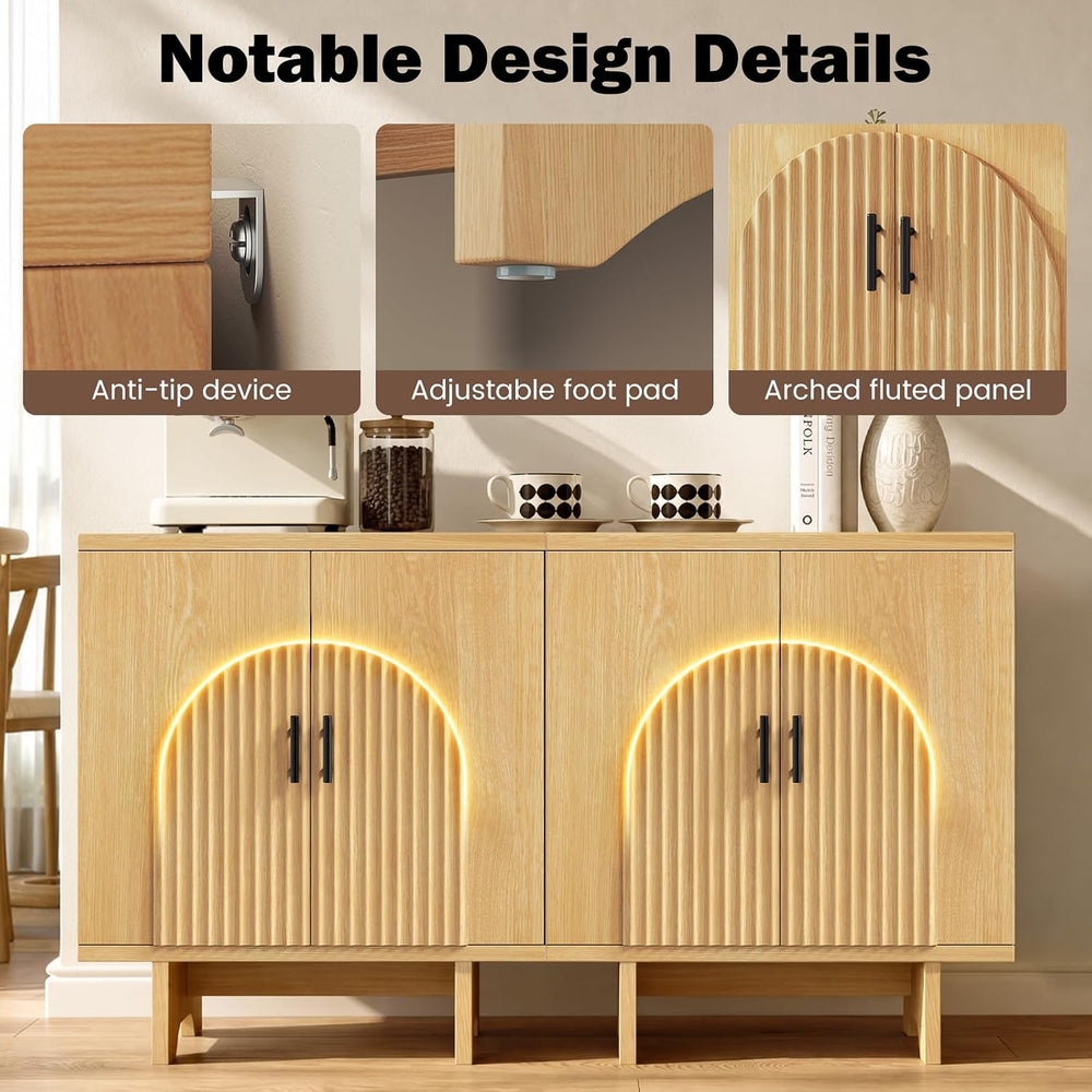 Welzona Fluted Arched Sideboard Buffet Cabinet with Storage Natural