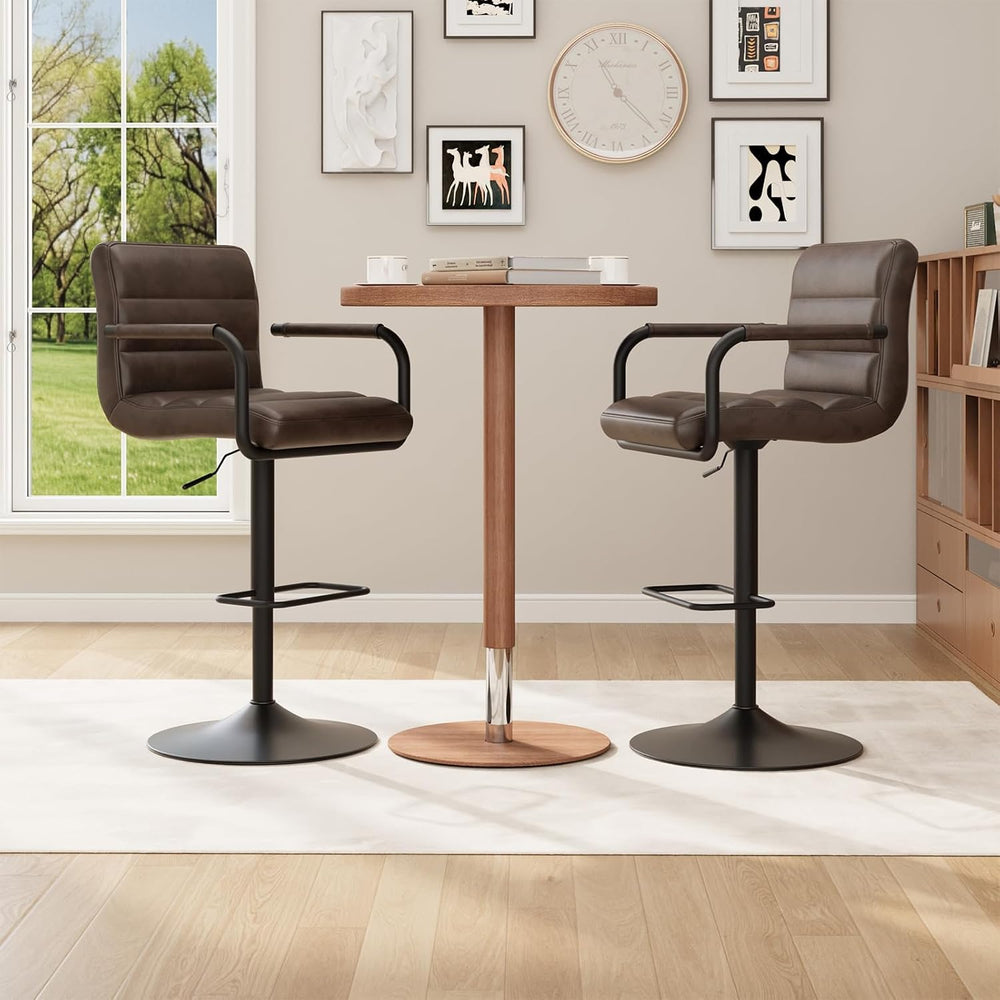 Adjustable PU Leather Swivel Bar Stools Set of 2