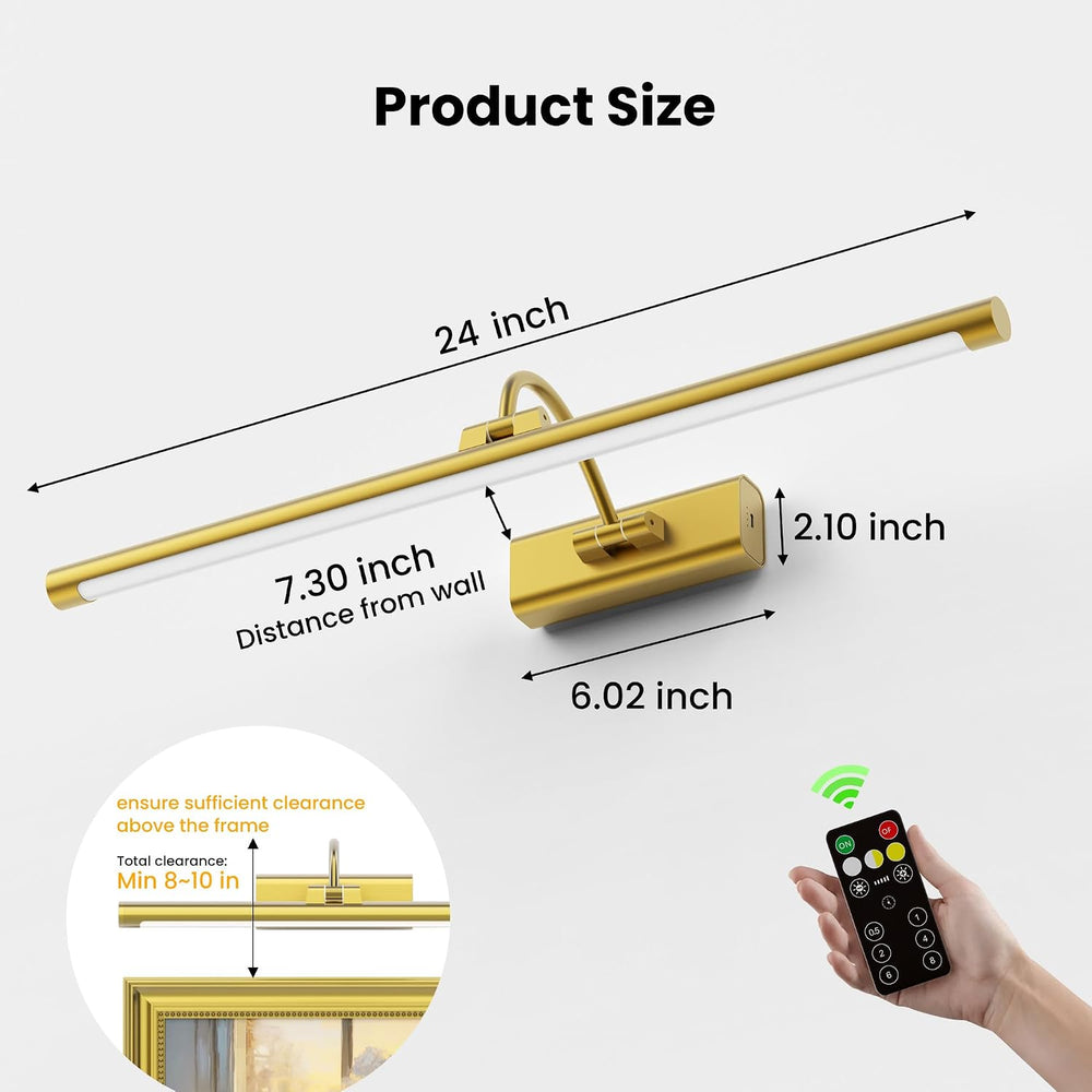 24" Picture Lights for Wall with 8000mAh Battery - Brass Operated Wirele...