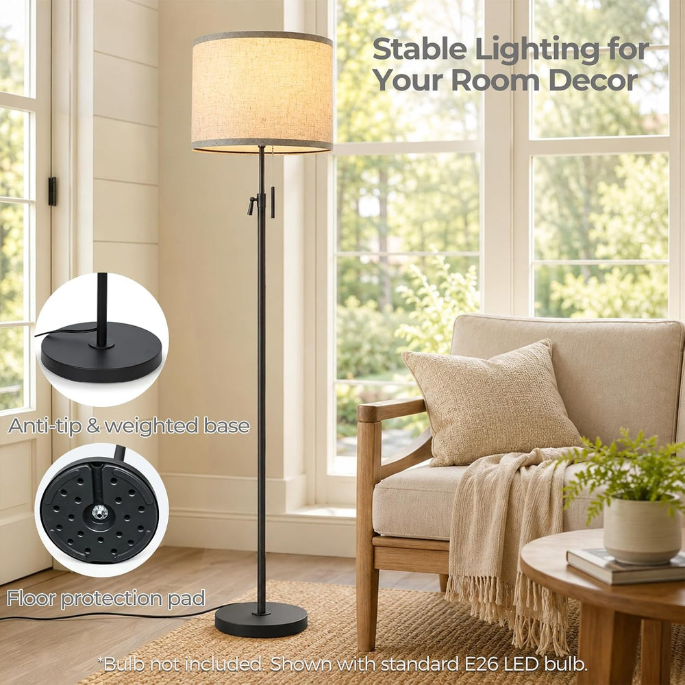 Qingmiao 53"-63" Adjustable Floor Lamp, Anti-tip Base, Pull Chain