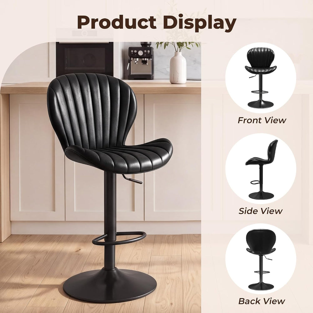 LIVELYGLOW Swivel Bar Stools Set of 2, PU Leather Chairs for Kitchen Black