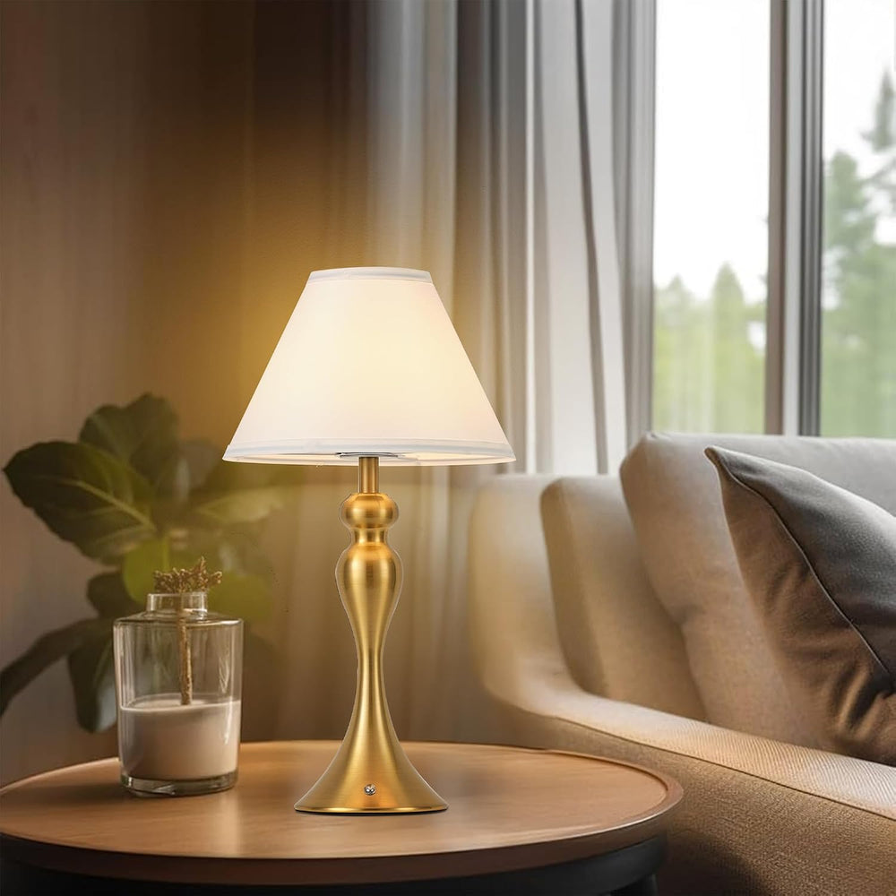 Cordless Table Lamp Rechargeable, Battery Night Light Fabric Shade, Brass