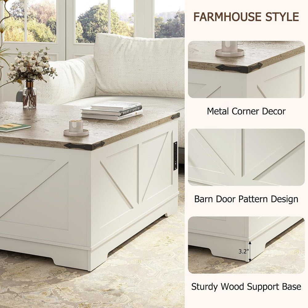 EAG 40" Large Lift Top Coffee Table with Storage, White