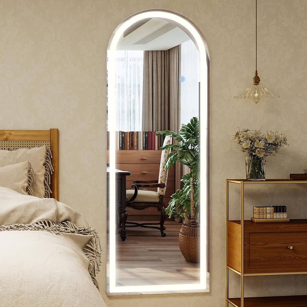 GLSLAND 20"x56" Arched Full Length Mirror LED Lighted Floor Standin...