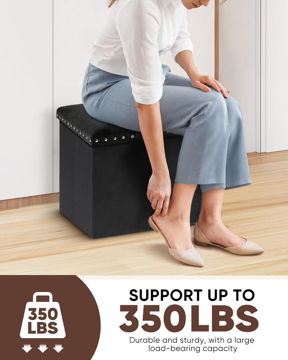 B FSOBEIIALEO Storage Ottoman Cube, 15.7" Velvet Folding Ottoman, Black
