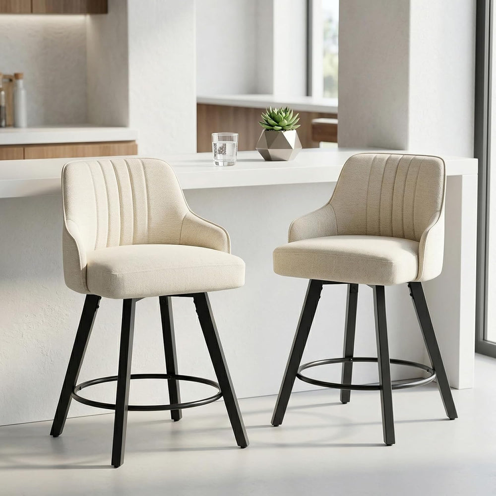 VINGLI 24" H Swivel Barstools Counter Height Bar Stool Set of 3, Beige
