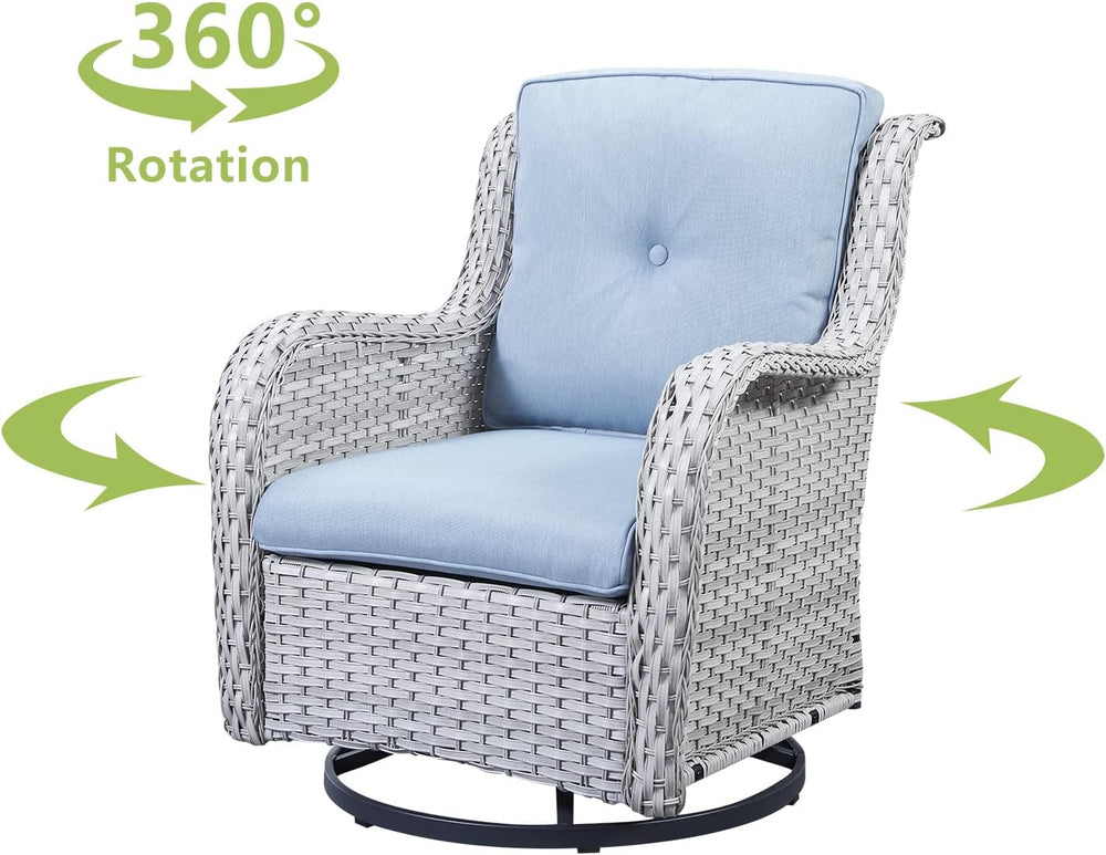 HUMMUH 5 Piece Wicker Patio Set, Loveseat & Swivel Rockers
