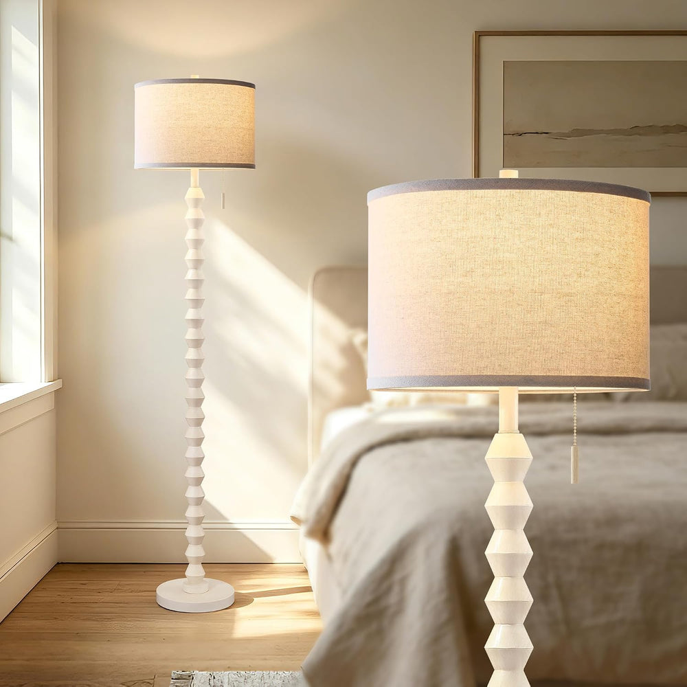 65" Farmhouse Wood Floor Lamp for Living Room with Pull Chain