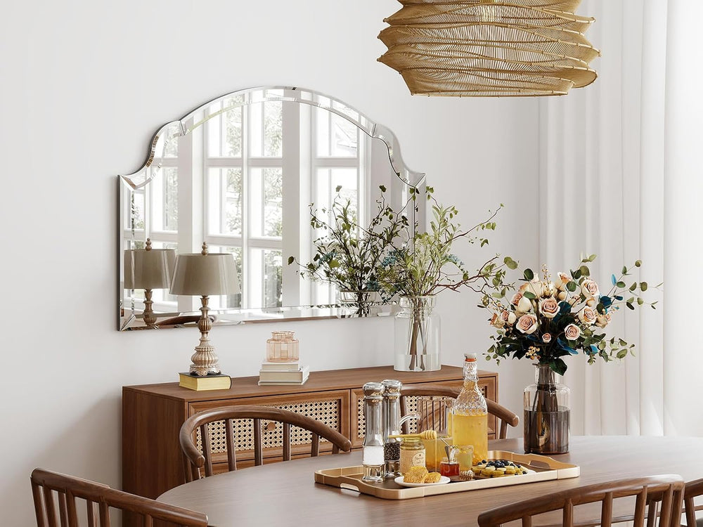 Large Arched Wall Mirrors for Living Room, 31.5"x47.2" Scalloped Ba...