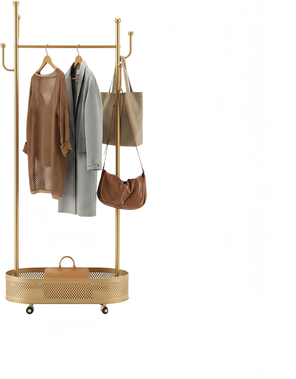 Gold Wheeled Cactus Metal Coat Rack Freestanding Garment Organizer