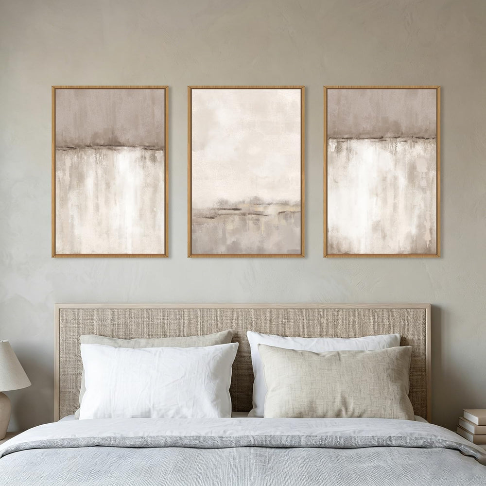 KAIRNE Large Neutral Abstract Gray Framed Canvas Wall Art Set-16"x24&quo...
