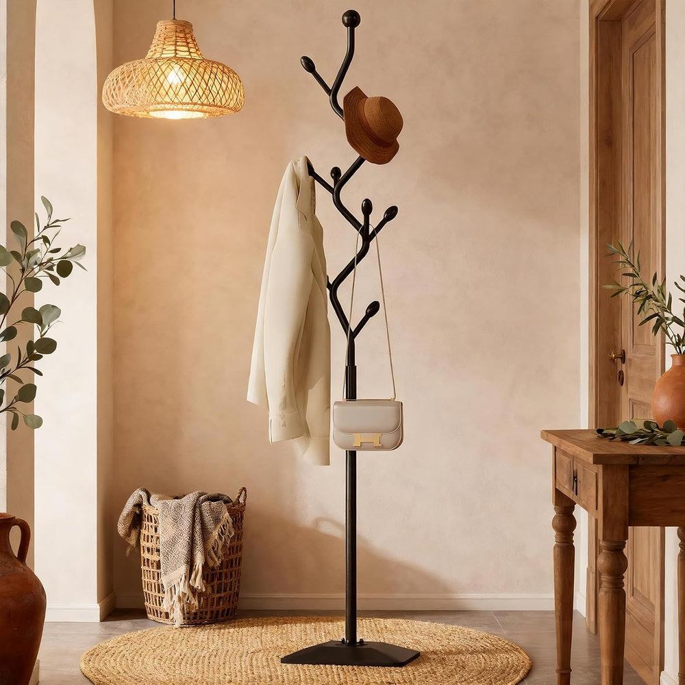 Coat Rack,Metal Coat Tree Freestanding with 8 Hooks, Creative Design Tree Bra...